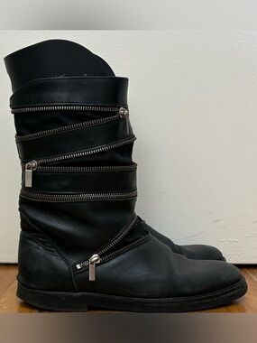 Raf Simons Black Leather Zip-Wrapped Boots - Men